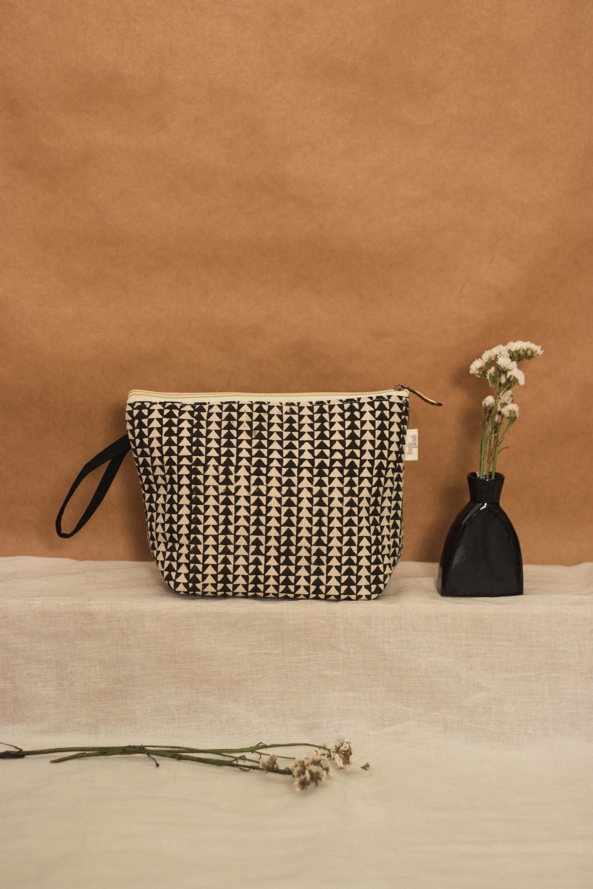 Cotton Pouch • Black and Off White • Geometric Print-3