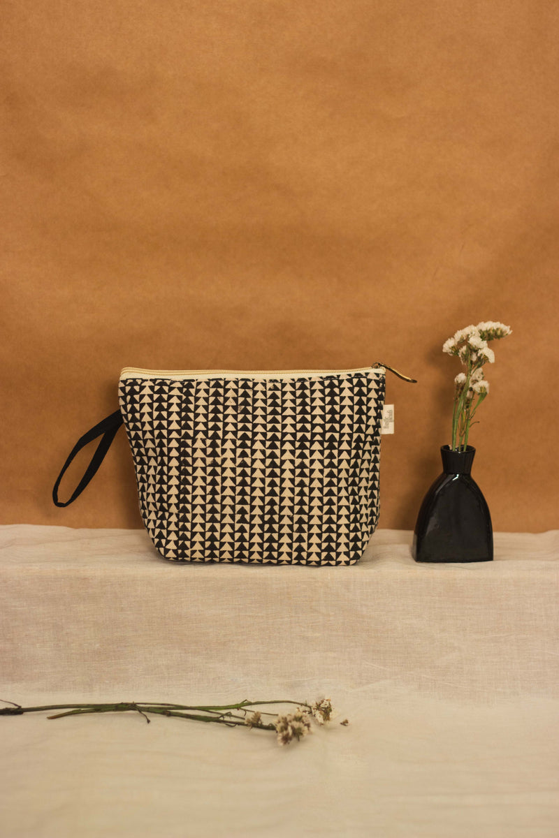 Cotton Pouch • Black and Off White • Geometric Print-1