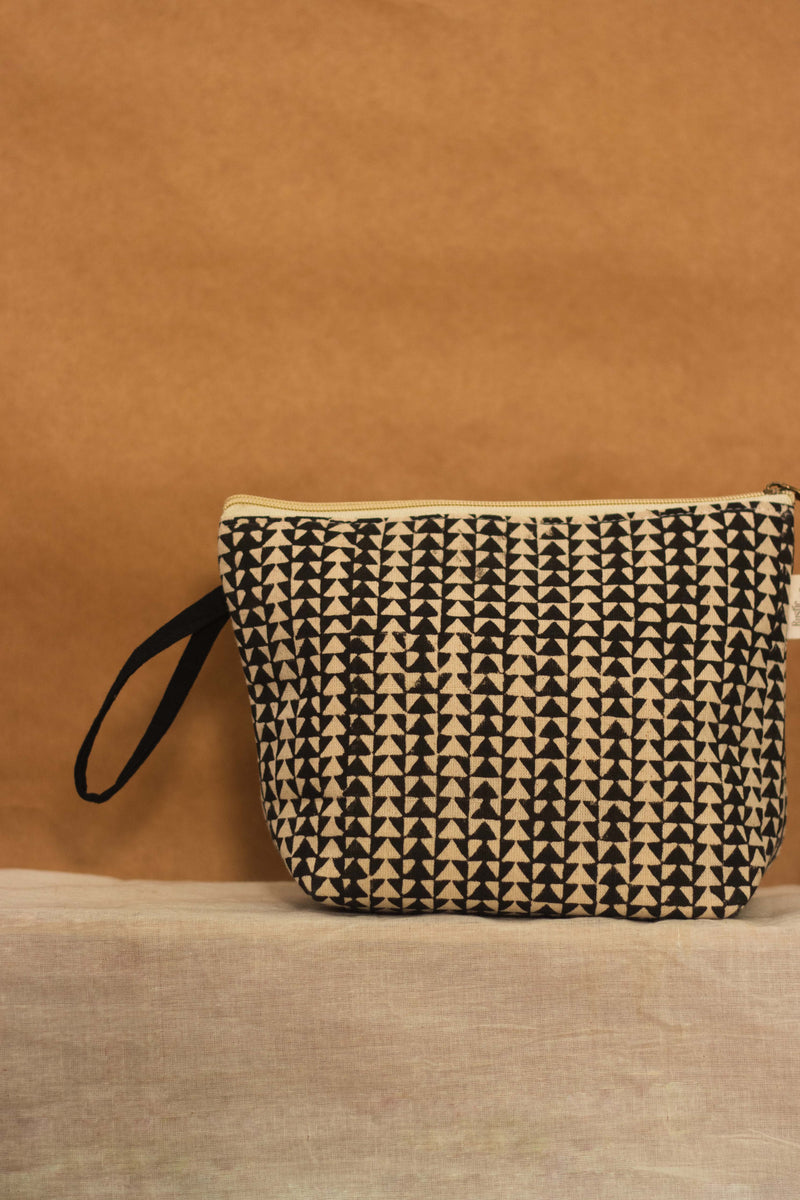 Cotton Pouch • Black and Off White • Geometric Print-2