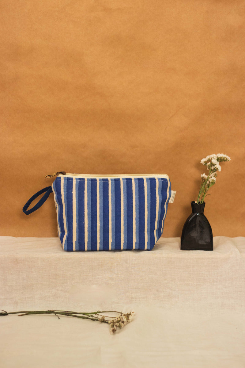 Cotton Pouch • Blue • Double Stripes-1