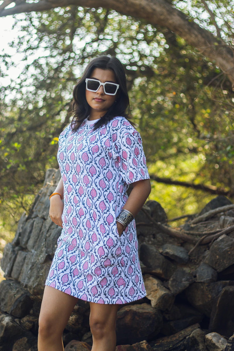 Block Printed T-shirt Dress - Ajrakh Print-4