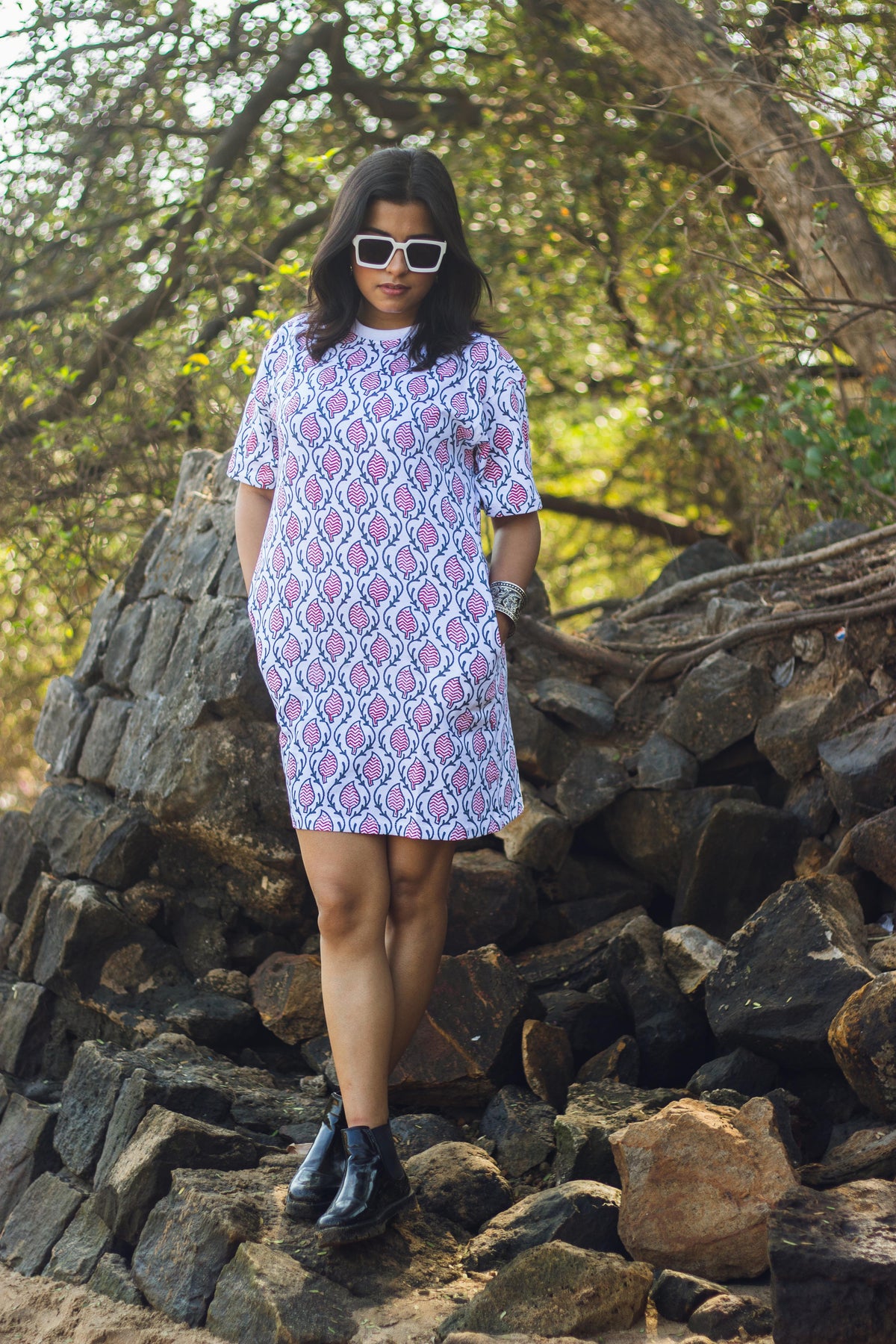 Block Printed T-shirt Dress - Ajrakh Print-5