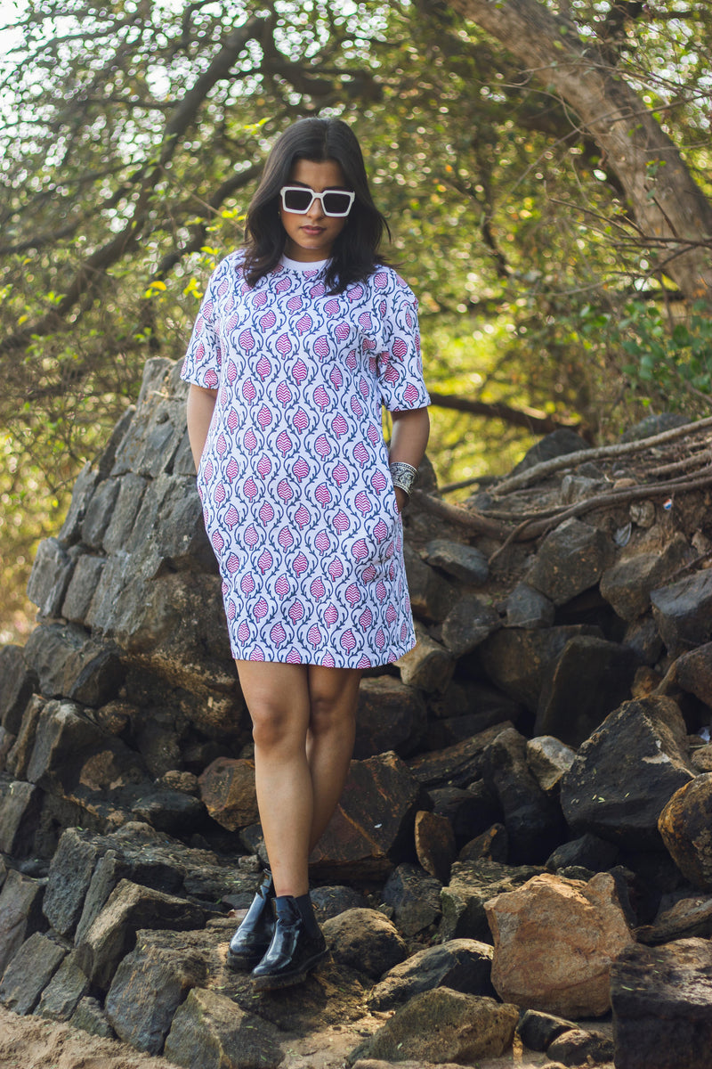 Block Printed T-shirt Dress - Ajrakh Print-5