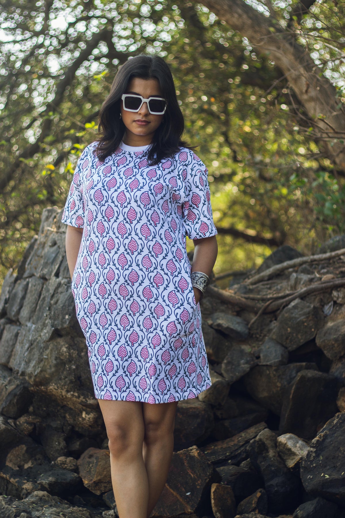 Block Printed T-shirt Dress - Ajrakh Print-6