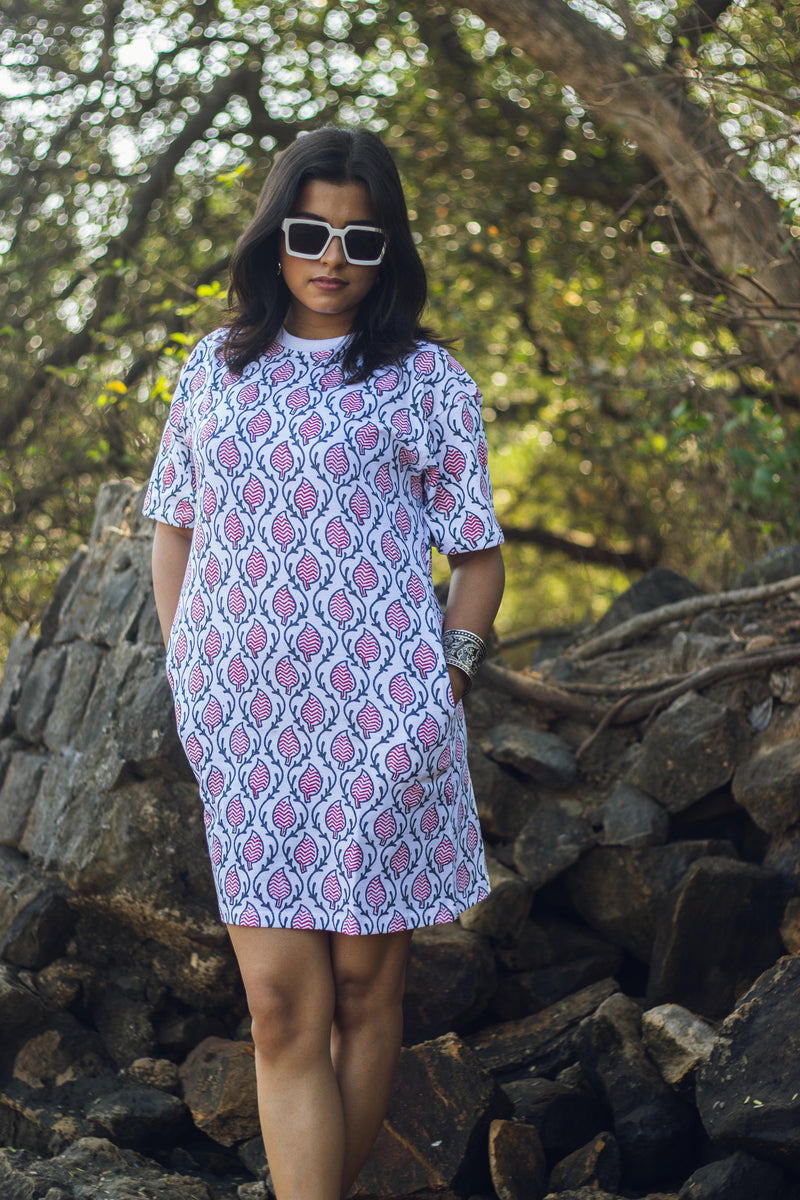 Block Printed T-shirt Dress - Ajrakh Print-6