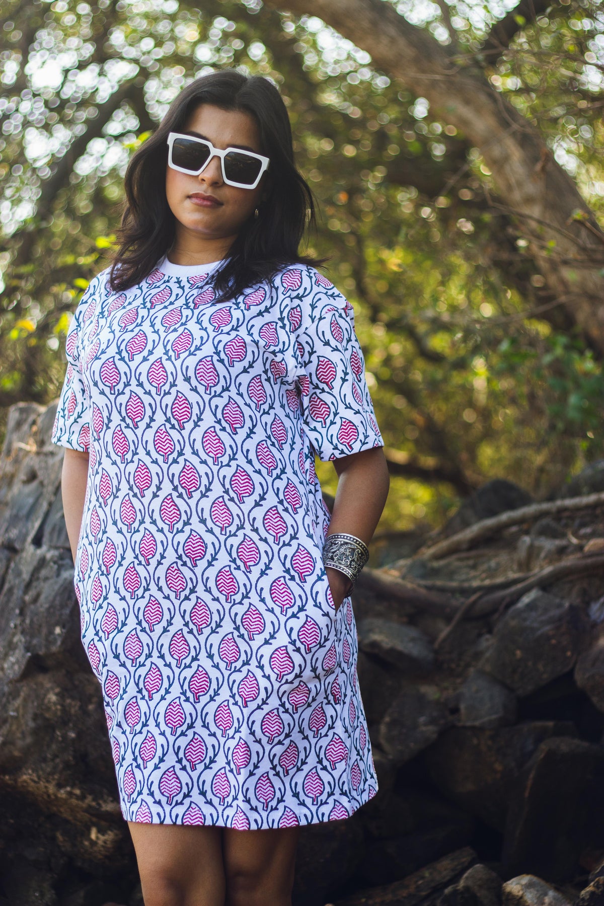 Block Printed T-shirt Dress - Ajrakh Print-2