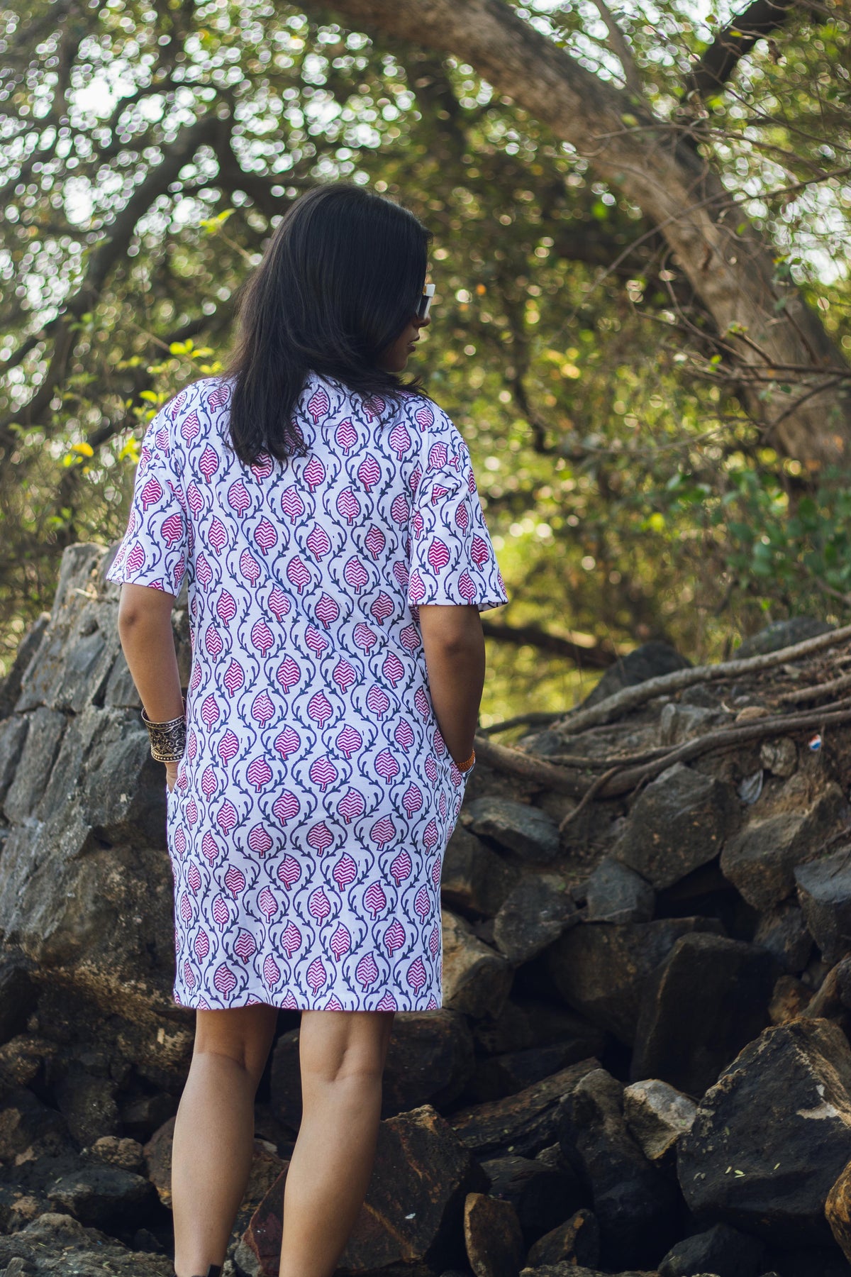 Block Printed T-shirt Dress - Ajrakh Print-3