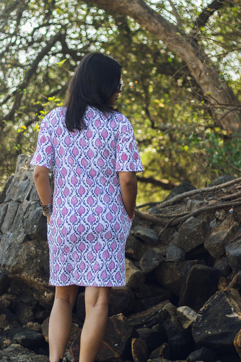 Block Printed T-shirt Dress - Ajrakh Print-3