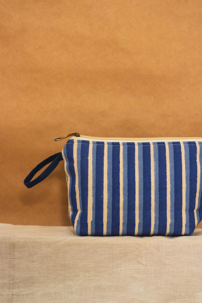 Cotton Pouch • Blue • Double Stripes-2