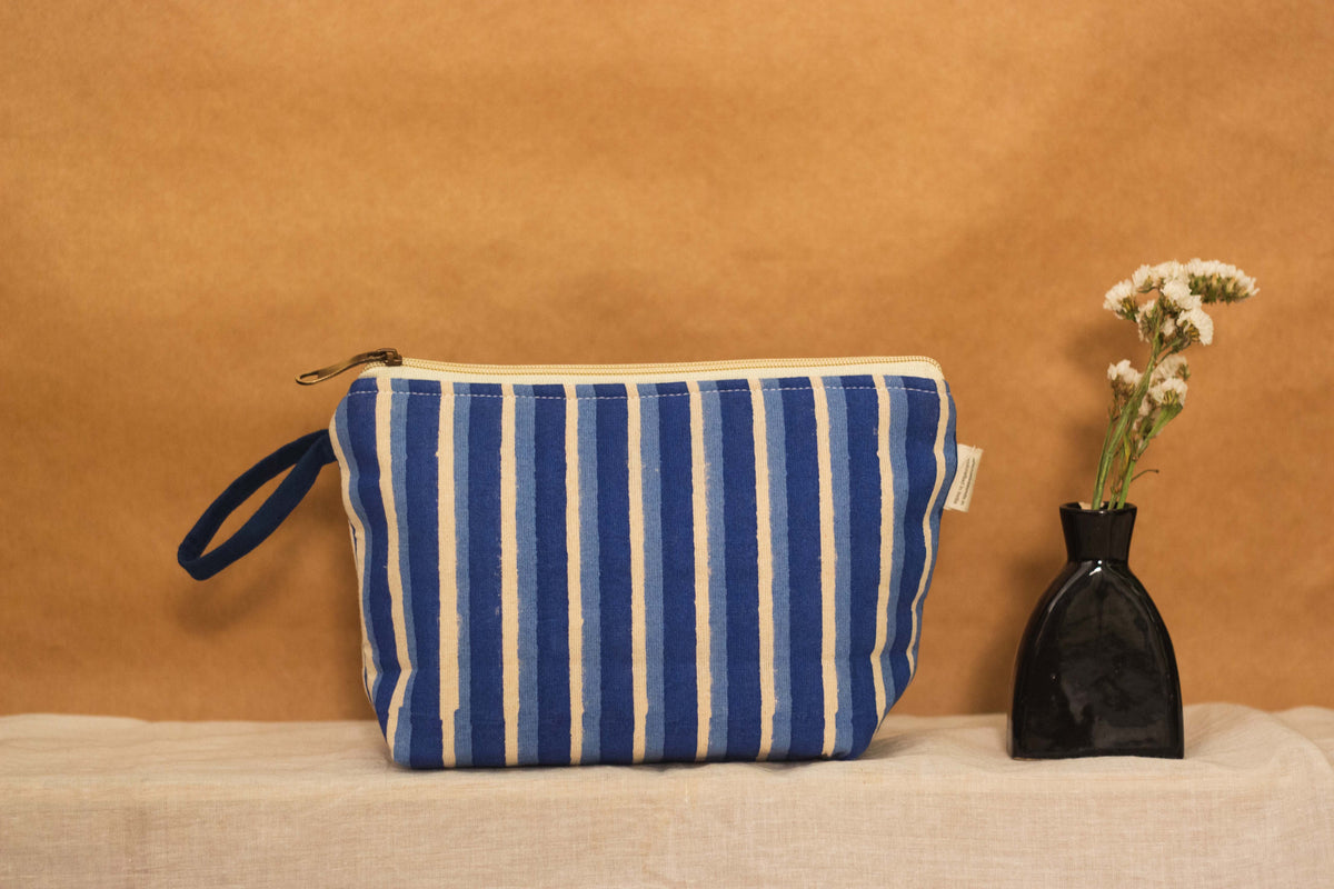 Cotton Pouch • Blue • Double Stripes-3