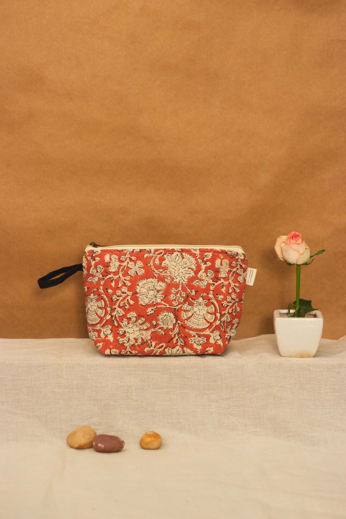 Cotton Pouch • Rust • Floral-1