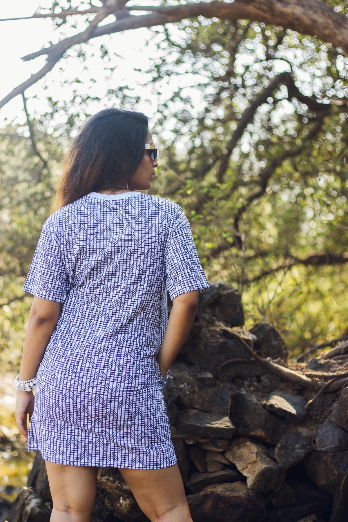 Block Printed T-shirt Dress - Geometric Print-3