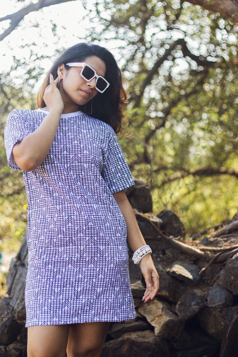Block Printed T-shirt Dress - Geometric Print-4