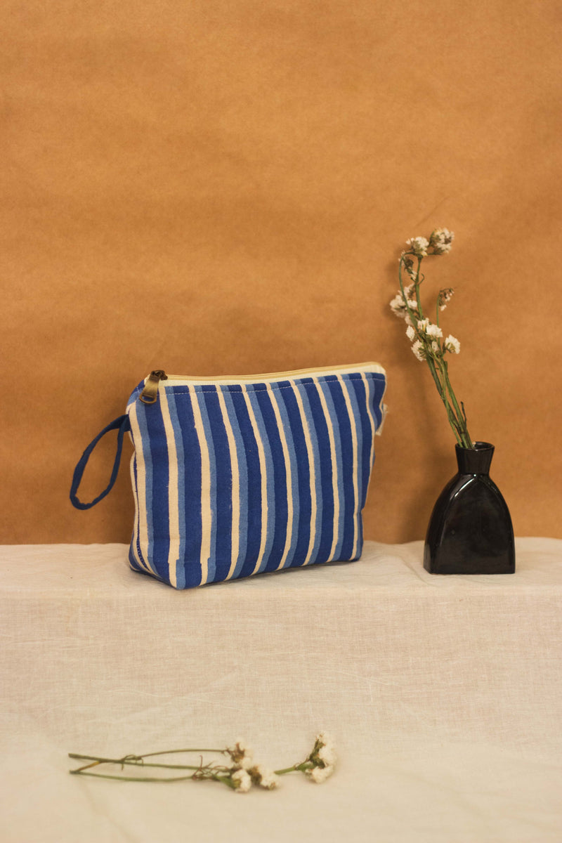 Cotton Pouch • Blue • Double Stripes-4