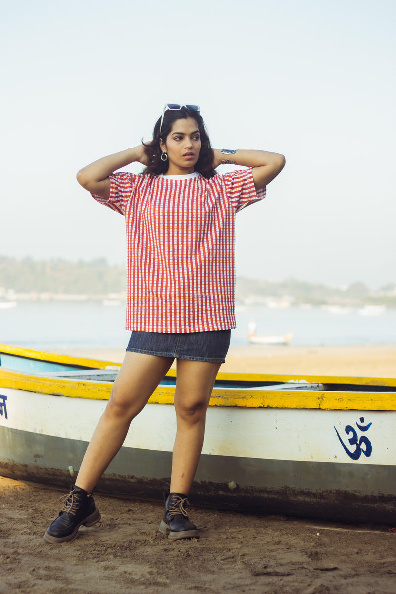 100% Cotton Hand Block Printed Boyfriend T-shirt-1