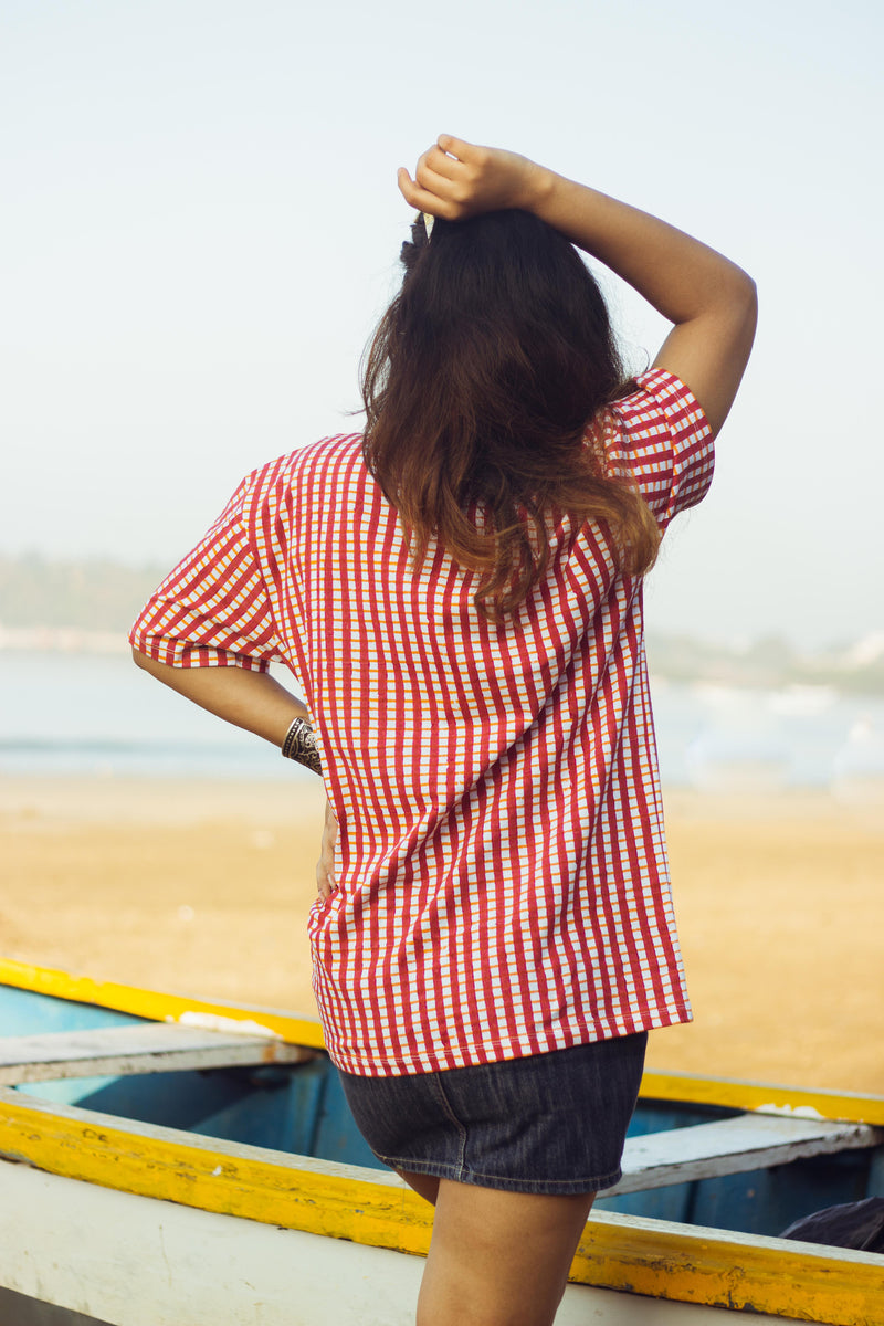 100% Cotton Hand Block Printed Boyfriend T-shirt-3