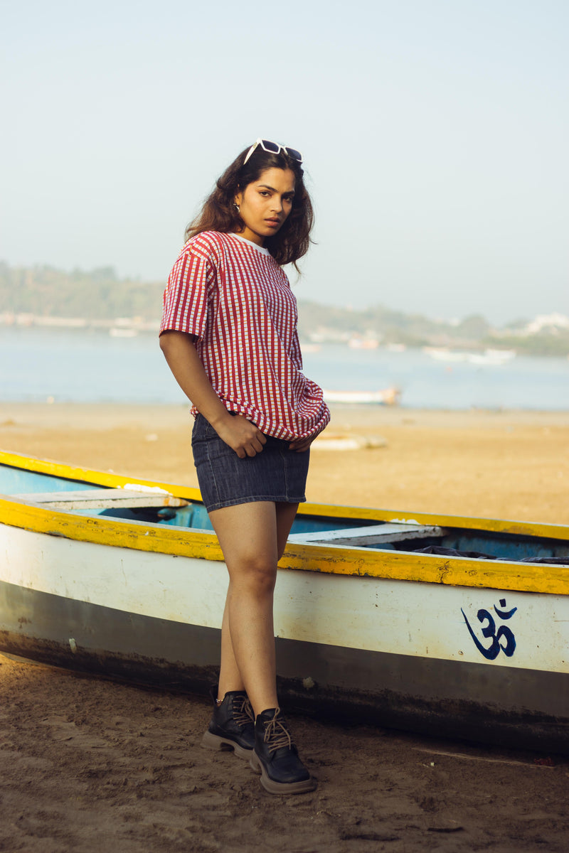 100% Cotton Hand Block Printed Boyfriend T-shirt-6