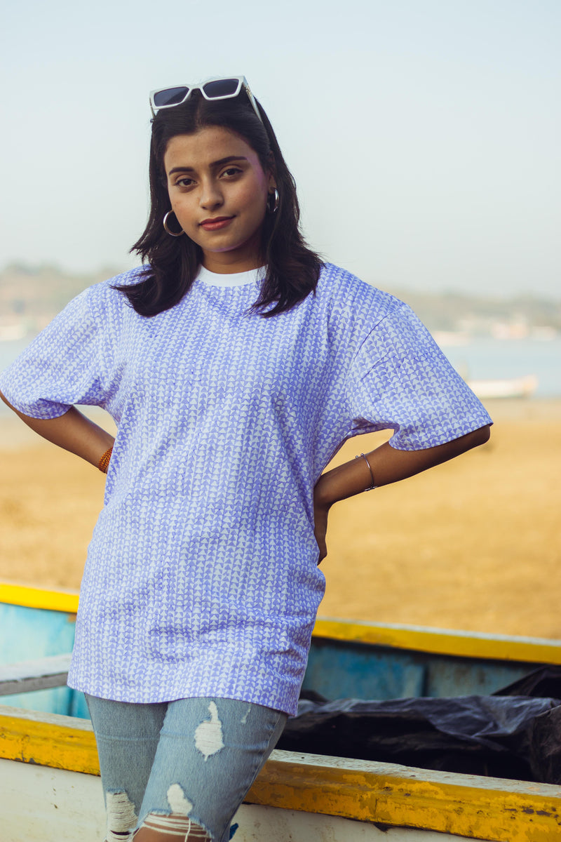 100% Cotton Hand Block Printed Boyfriend T-shirt-1