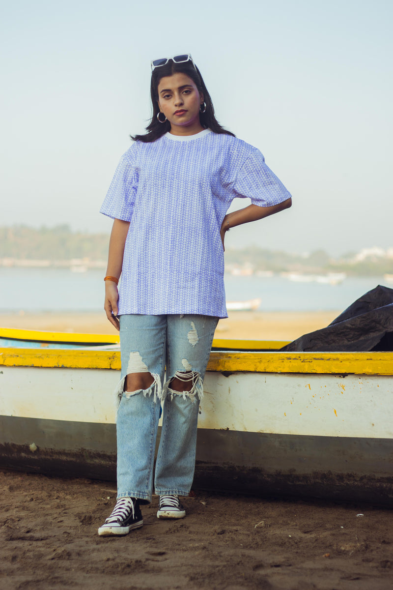 100% Cotton Hand Block Printed Boyfriend T-shirt-4