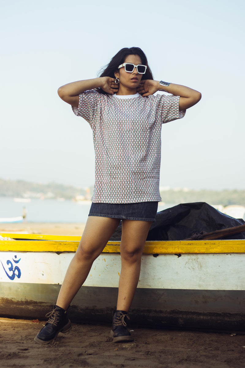 100% Cotton Hand Block Printed Boyfriend T-shirt-1