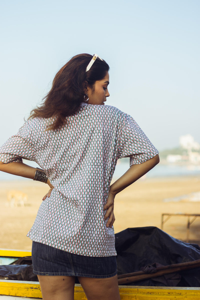 100% Cotton Hand Block Printed Boyfriend T-shirt-3