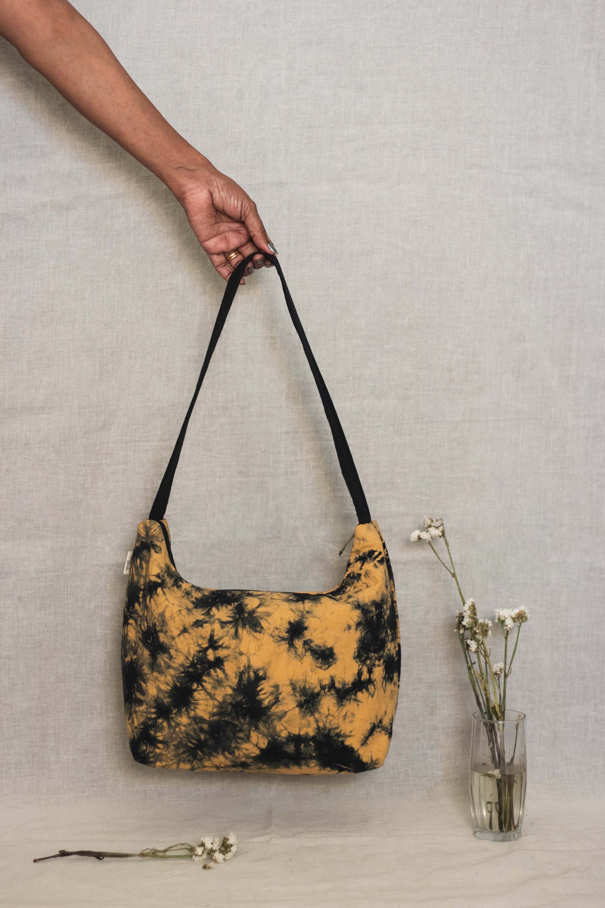 Cotton Hobo Bag • Black Splash-8