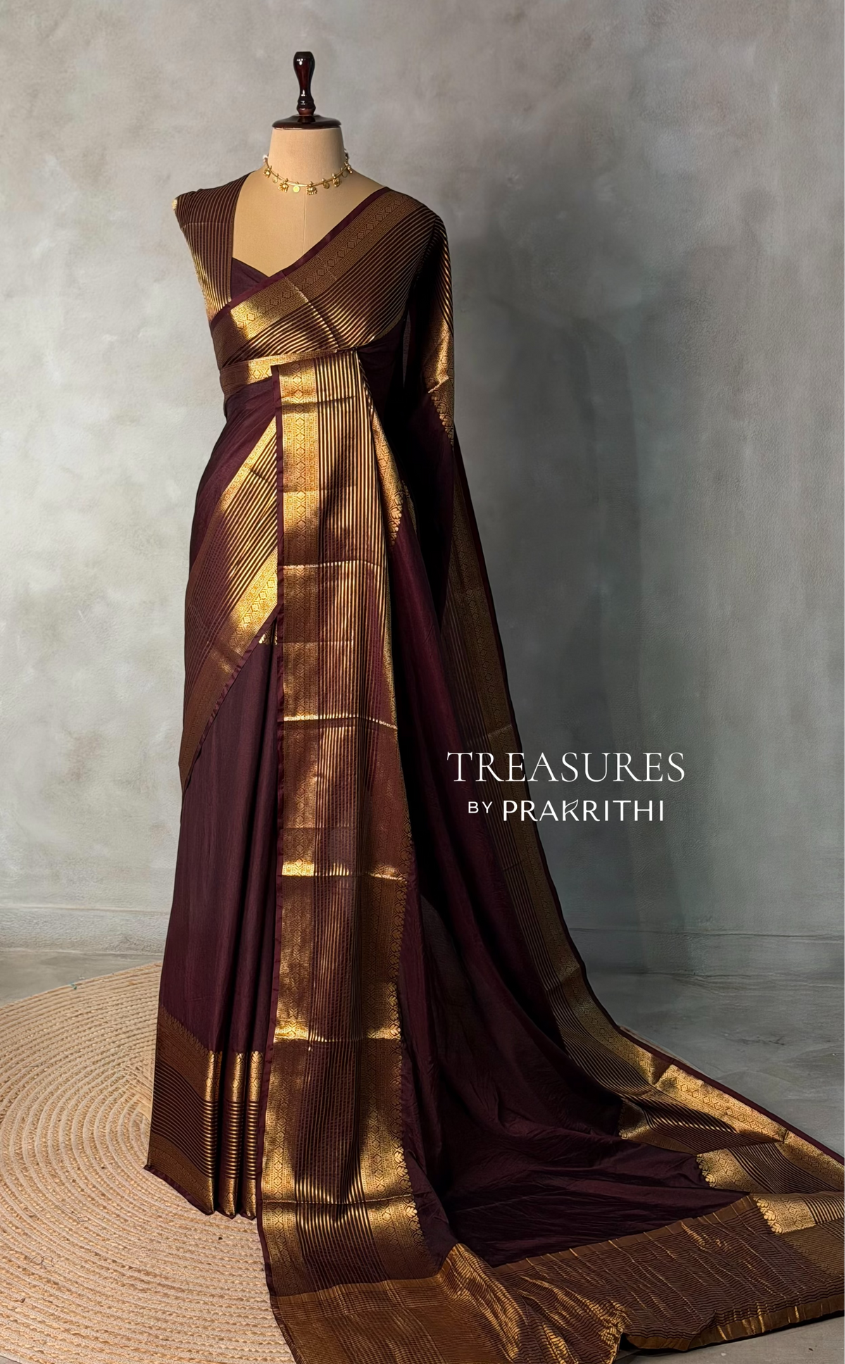 Deep Brown Crepe silk saree- GAL11F
