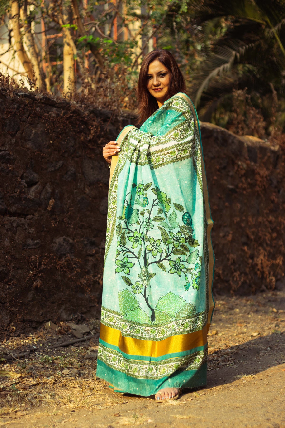 Cotton Kasavu Saree,Tree of Life Design • Sea Green-9