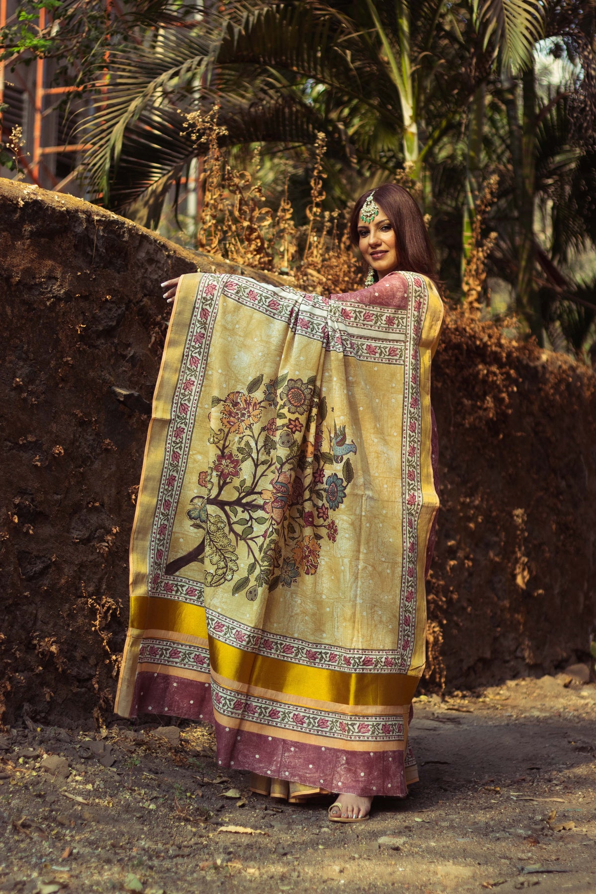 Cotton Kasavu Saree,Tree of Life Design • Wine⁸-2