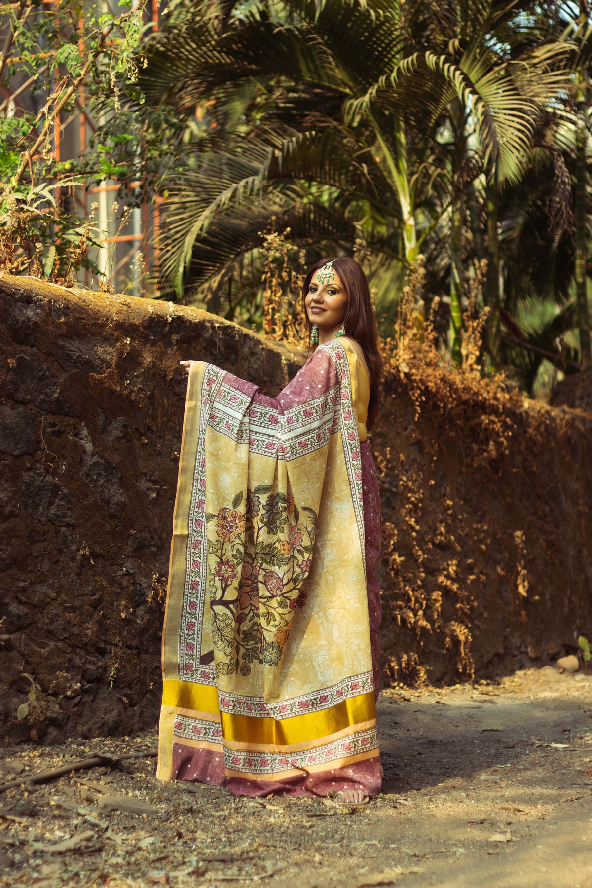 Cotton Kasavu Saree,Tree of Life Design • Wine⁸-6