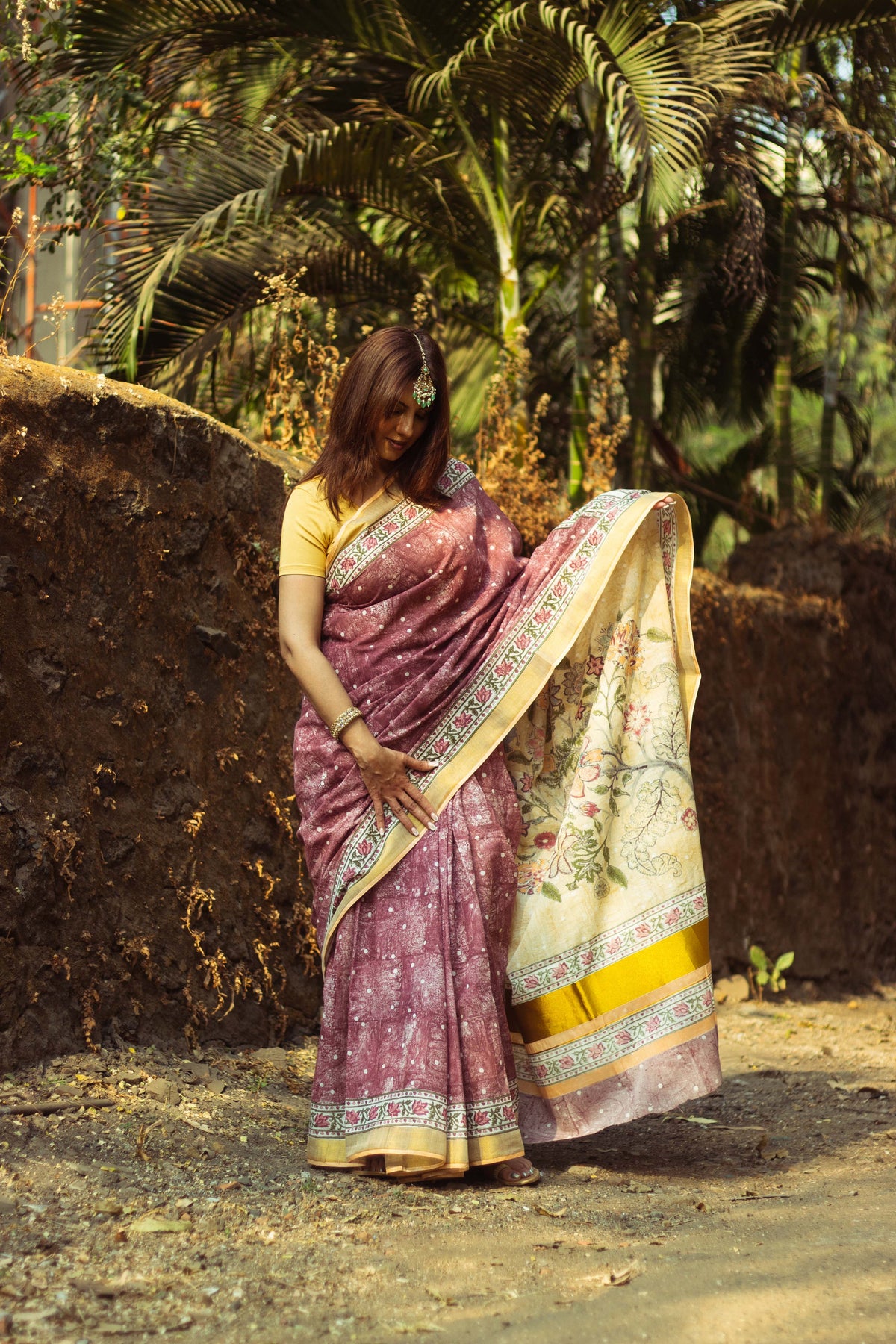 Cotton Kasavu Saree,Tree of Life Design • Wine⁸-8
