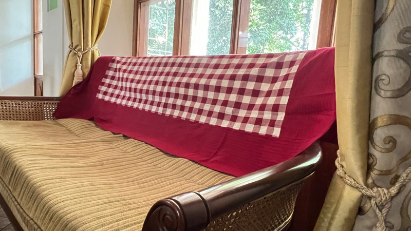 Burgundy Checks, handloom cotton single bedsheet (no pillow covers)-3