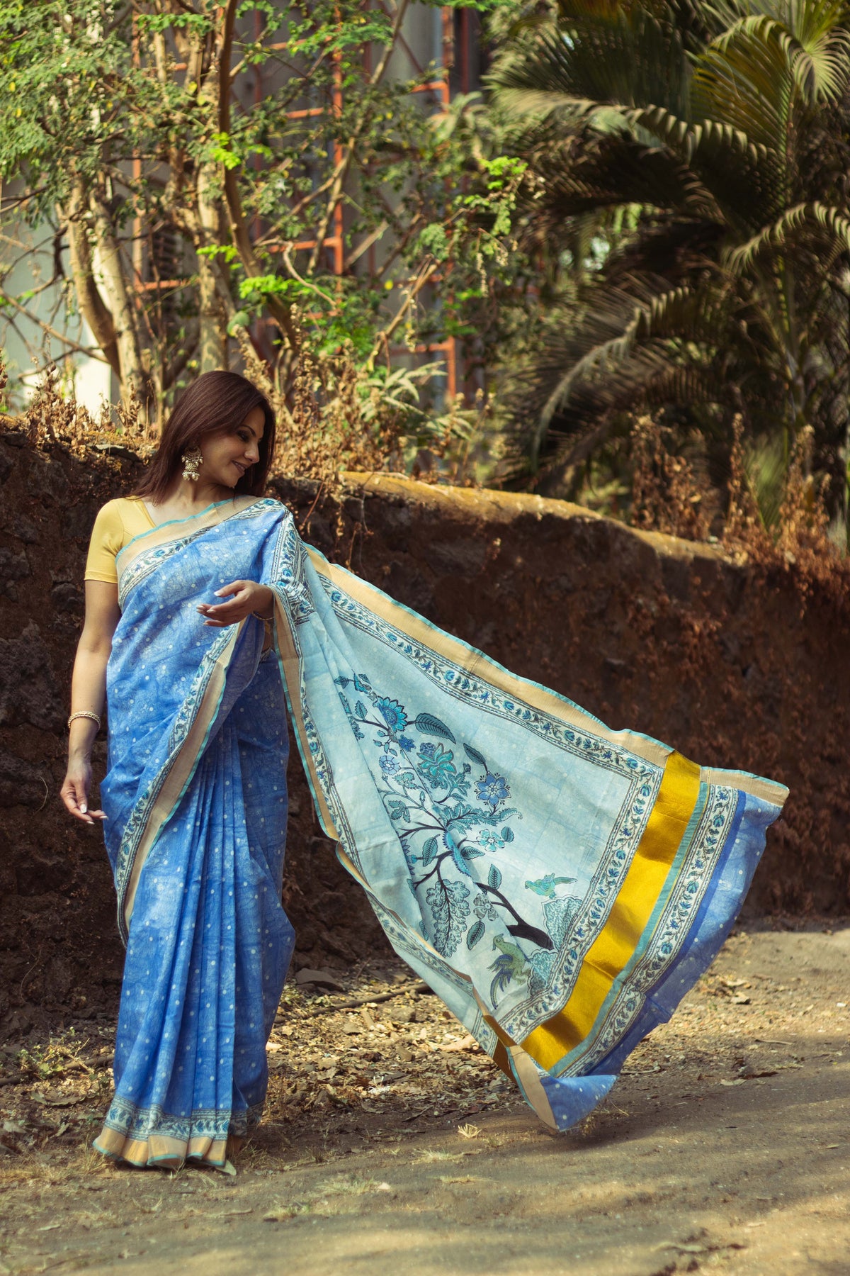 Cotton Kasavu Saree,Tree of Life Design • Blue-8