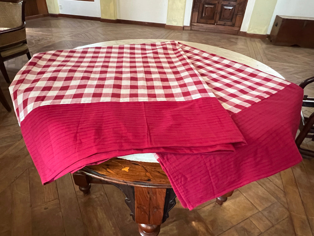 Burgundy Checks, handloom cotton single bedsheet (no pillow covers)-2