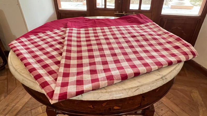 Burgundy Checks, handloom cotton single bedsheet (no pillow covers)-5
