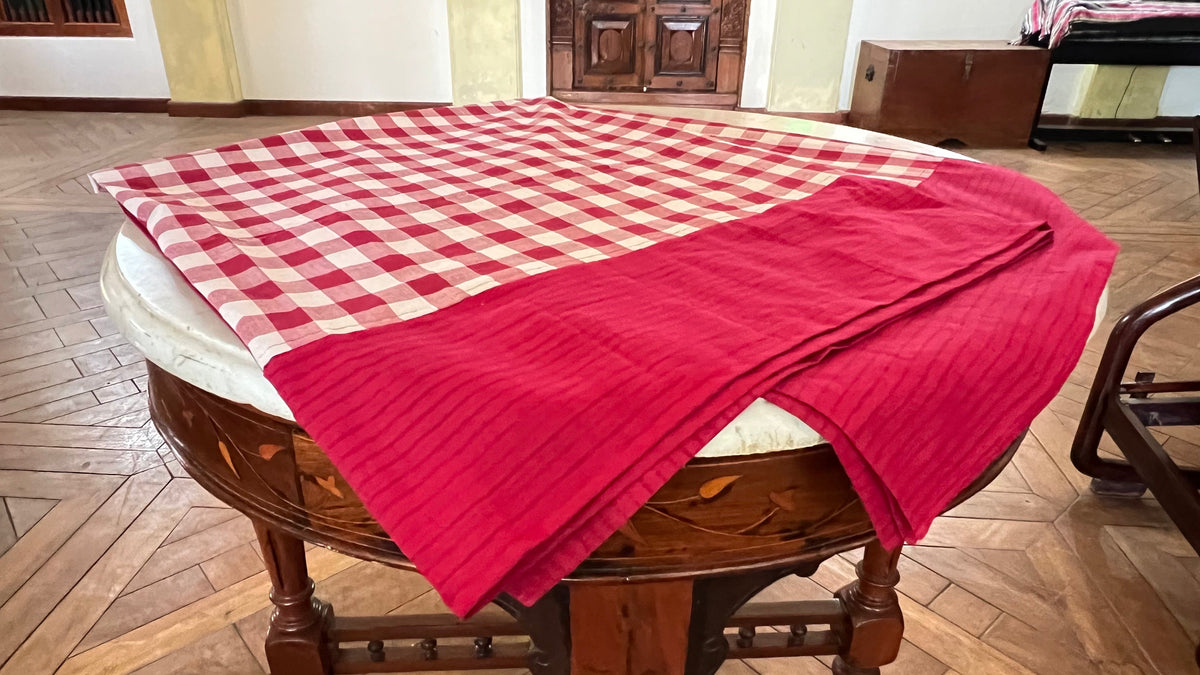 Burgundy Checks, handloom cotton single bedsheet (no pillow covers)-12