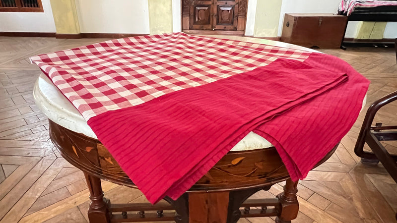 Burgundy Checks, handloom cotton single bedsheet (no pillow covers)-12