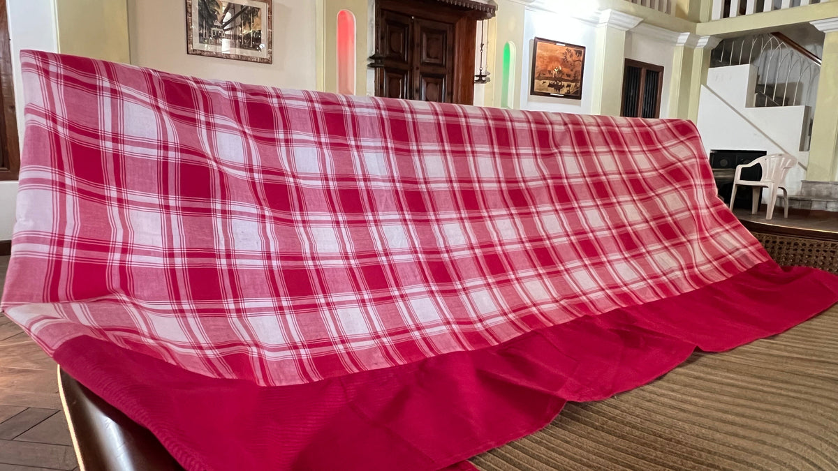 Maroon Double Checks, handloom cotton single bedsheet (no pillow covers)-3