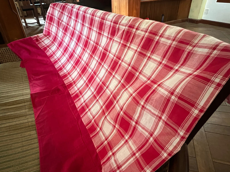 Maroon Double Checks, handloom cotton single bedsheet (no pillow covers)-4