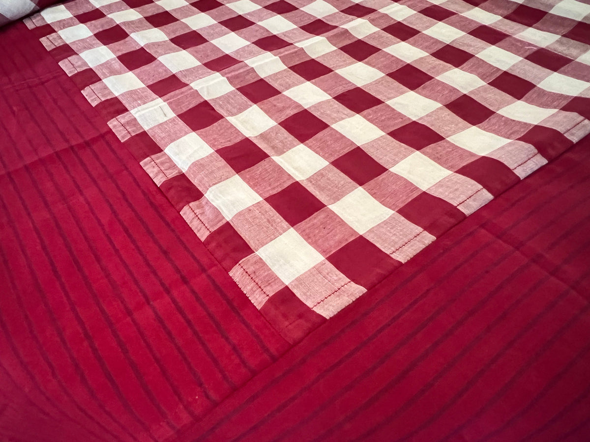 Burgundy Checks, handloom cotton single bedsheet (no pillow covers)-13