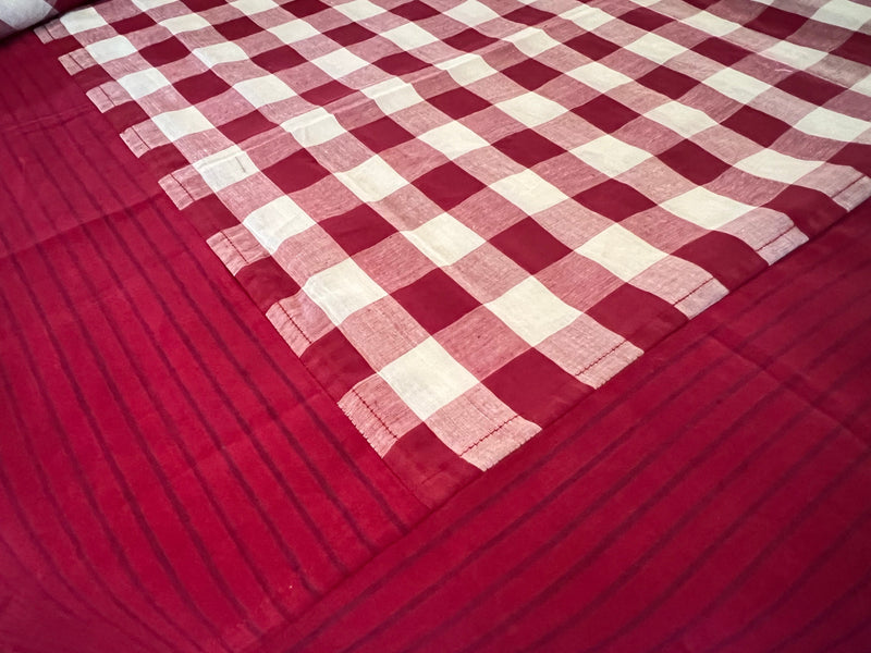 Burgundy Checks, handloom cotton single bedsheet (no pillow covers)-13