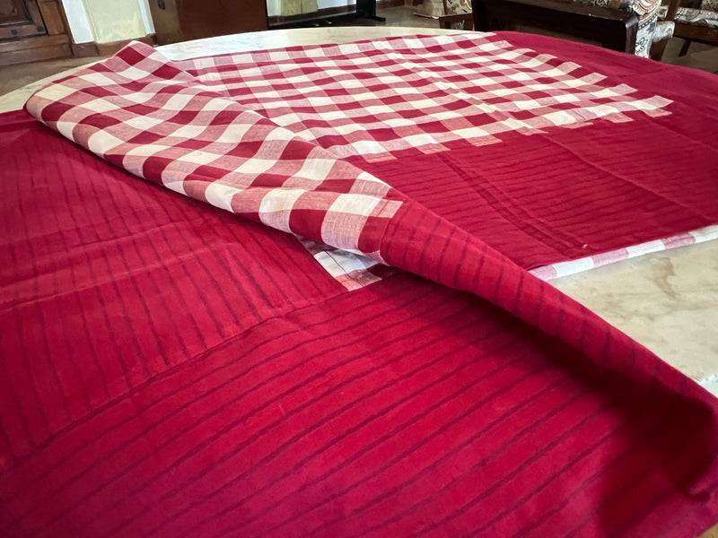 Burgundy Checks, handloom cotton single bedsheet (no pillow covers)-14