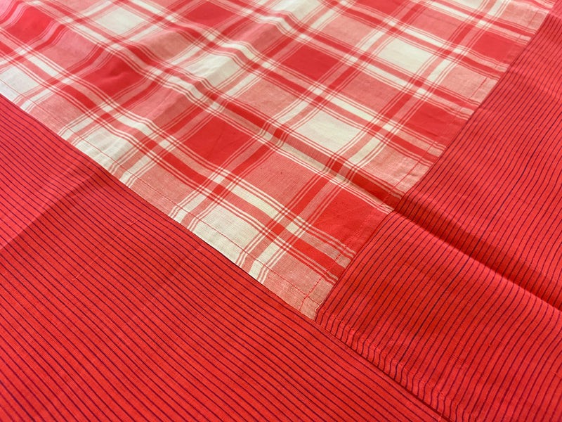 Orange Checks, handloom cotton single bedsheet (no pillow covers)-2