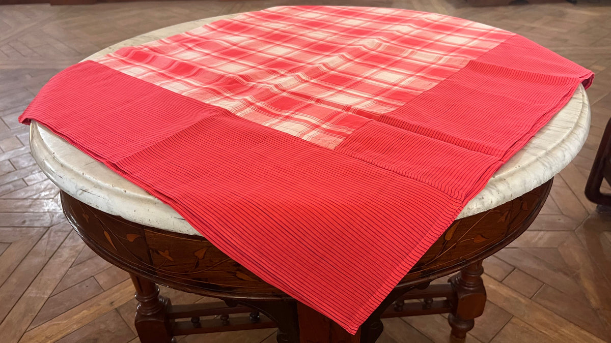 Orange Checks, handloom cotton single bedsheet (no pillow covers)-15