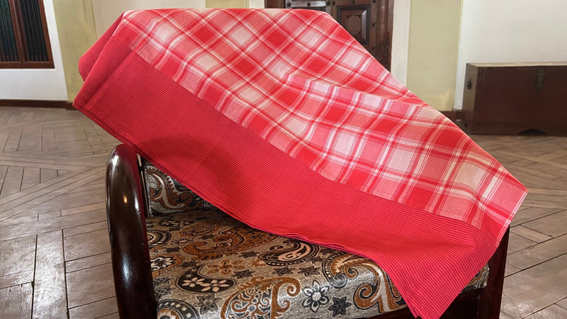 Orange Checks, handloom cotton single bedsheet (no pillow covers)-3