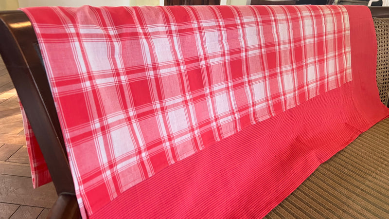 Orange Checks, handloom cotton single bedsheet (no pillow covers)-4