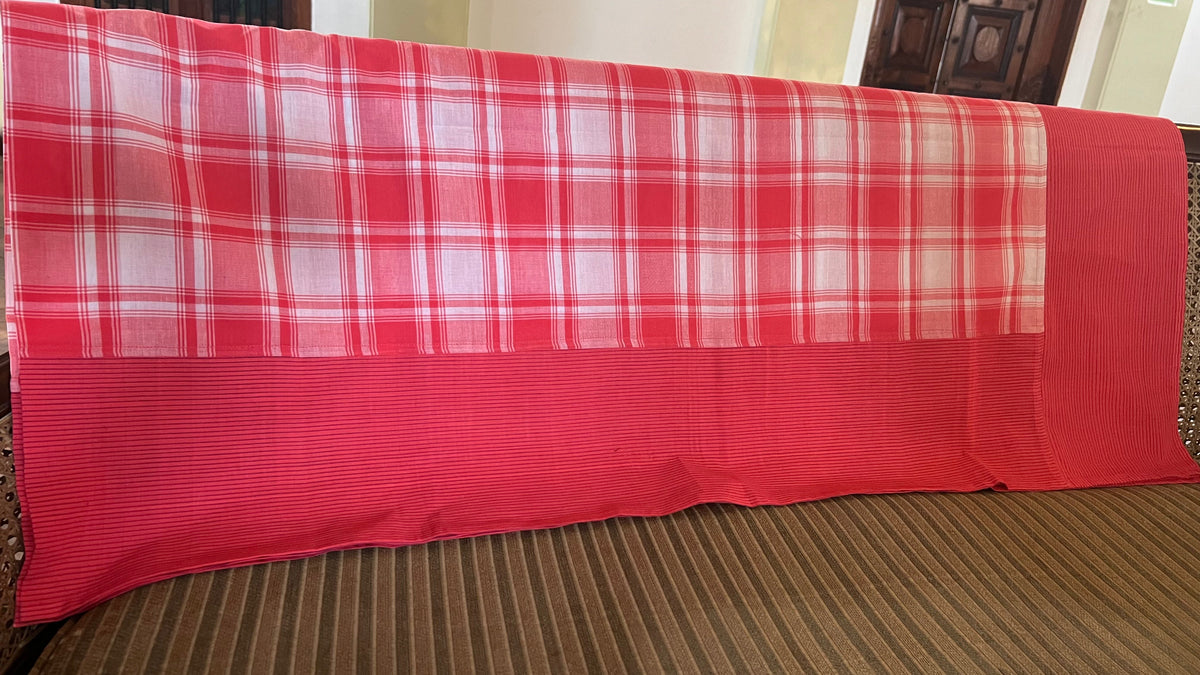 Orange Checks, handloom cotton single bedsheet (no pillow covers)-5
