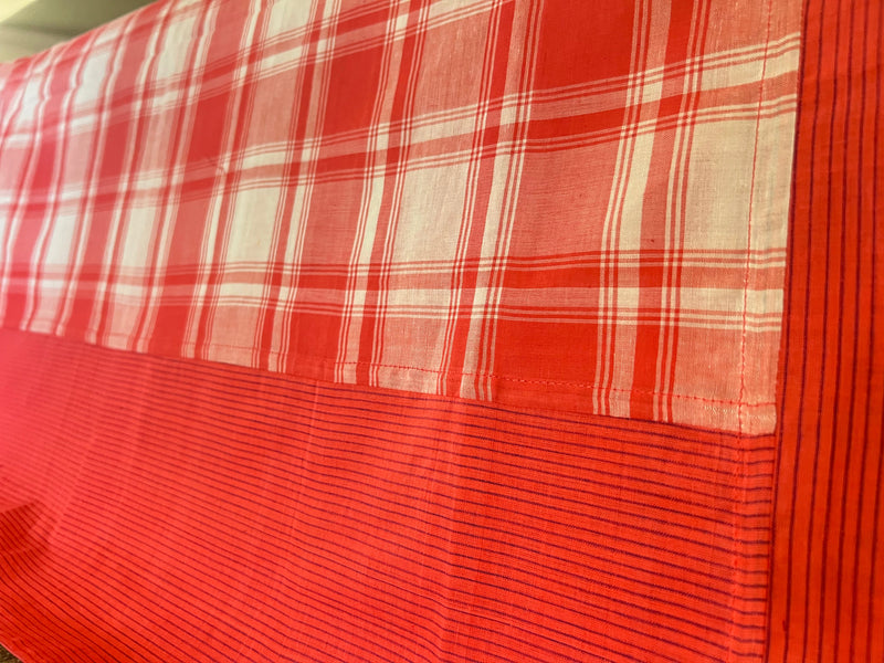 Orange Checks, handloom cotton single bedsheet (no pillow covers)-6