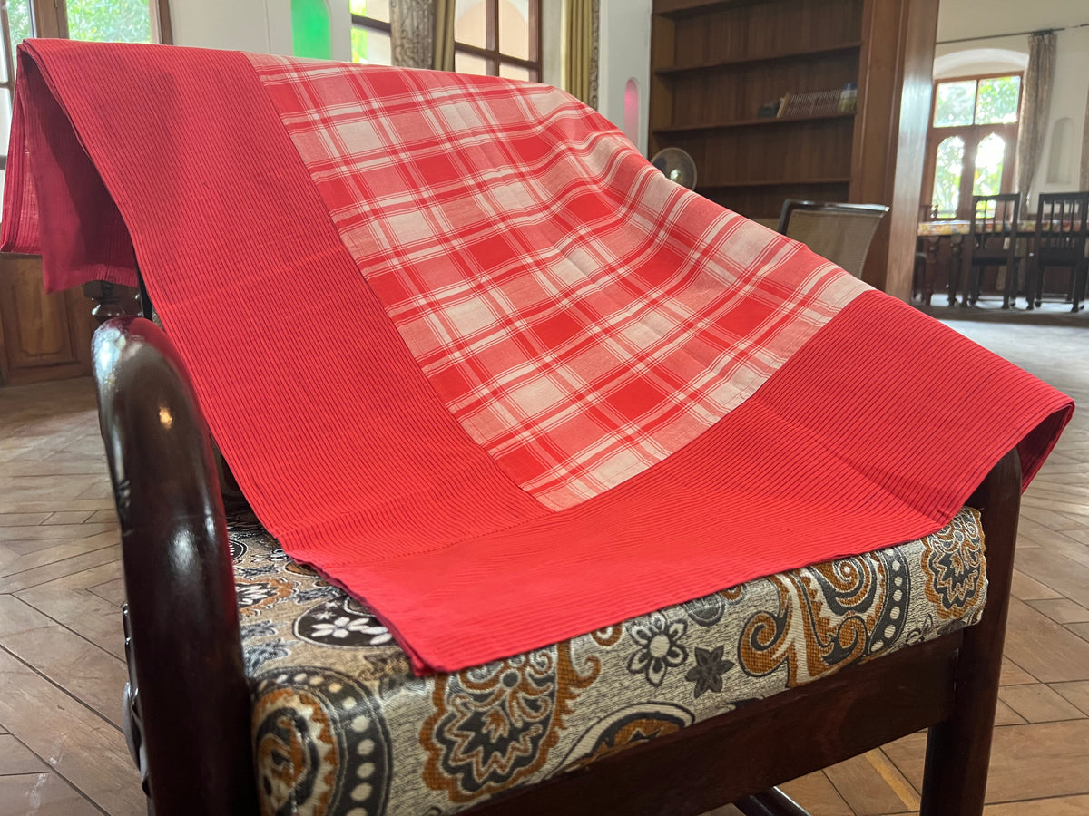 Orange Checks, handloom cotton single bedsheet (no pillow covers)-7