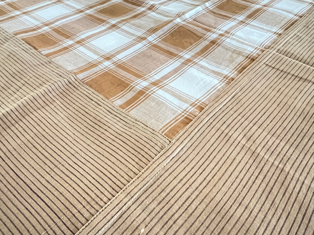 Coffee Checks, handloom cotton single bedsheet (no pillow covers)-9